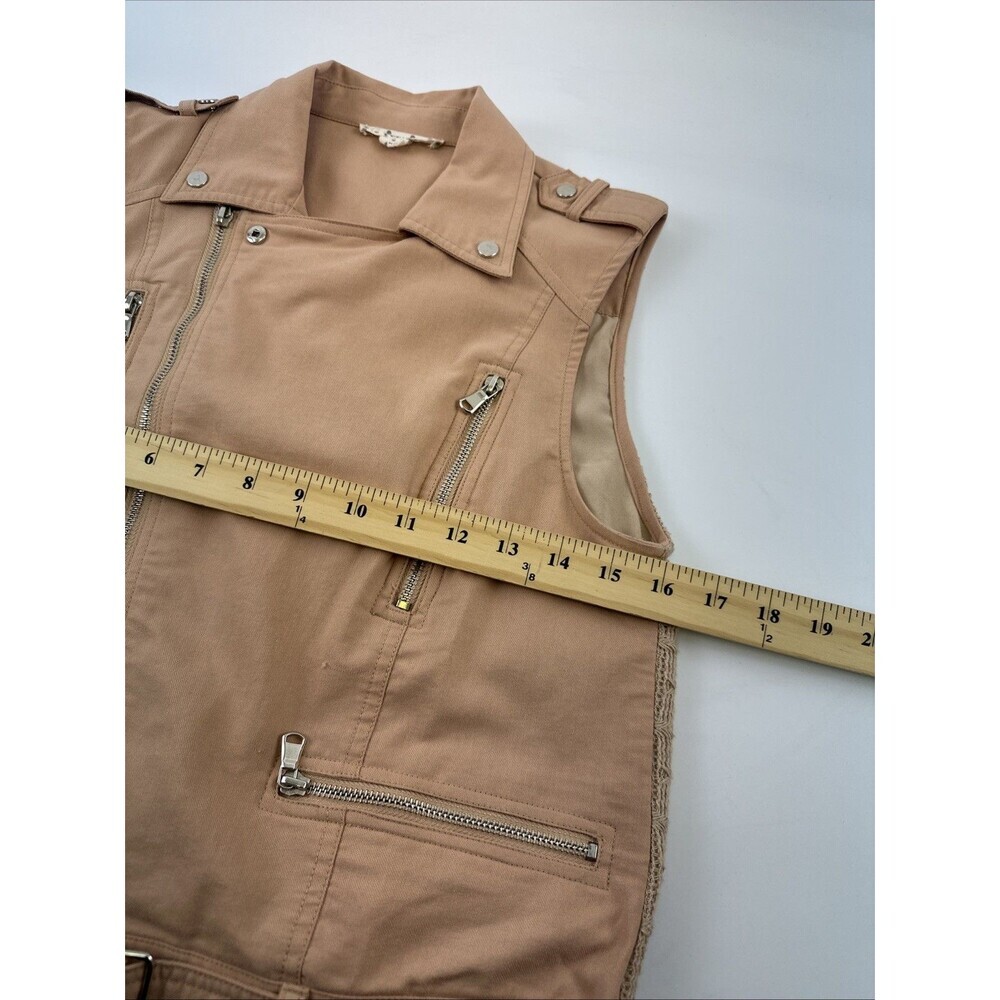 Very J Moto Zip Vest Collared Peach Crochet Back Buckle Waistband Womens Small - Picture 8 of 14